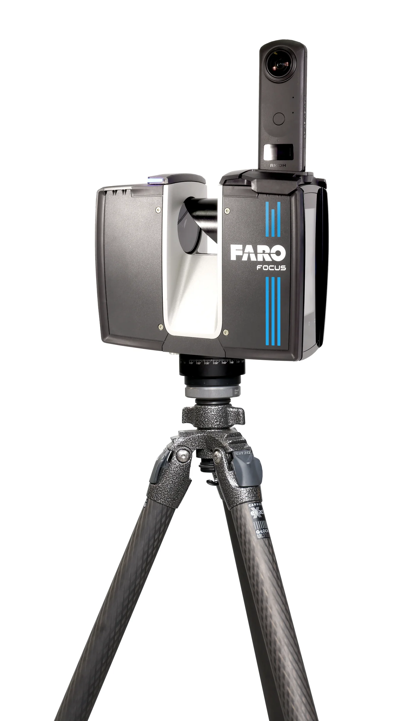 Escáner láser 3D FARO Focus Premium, vista lateral sobre trípode